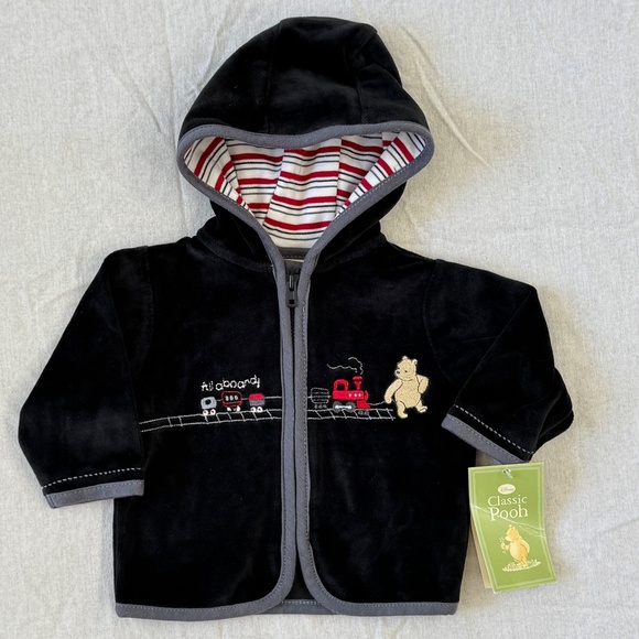 Disney Classic Pooh Train Newborn Black Velvet 2pc. Set Hoodie Jacket Pants 2009 - Picture 2 of 15